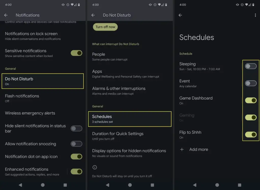 how to turn off and on do not disturb on Andriod